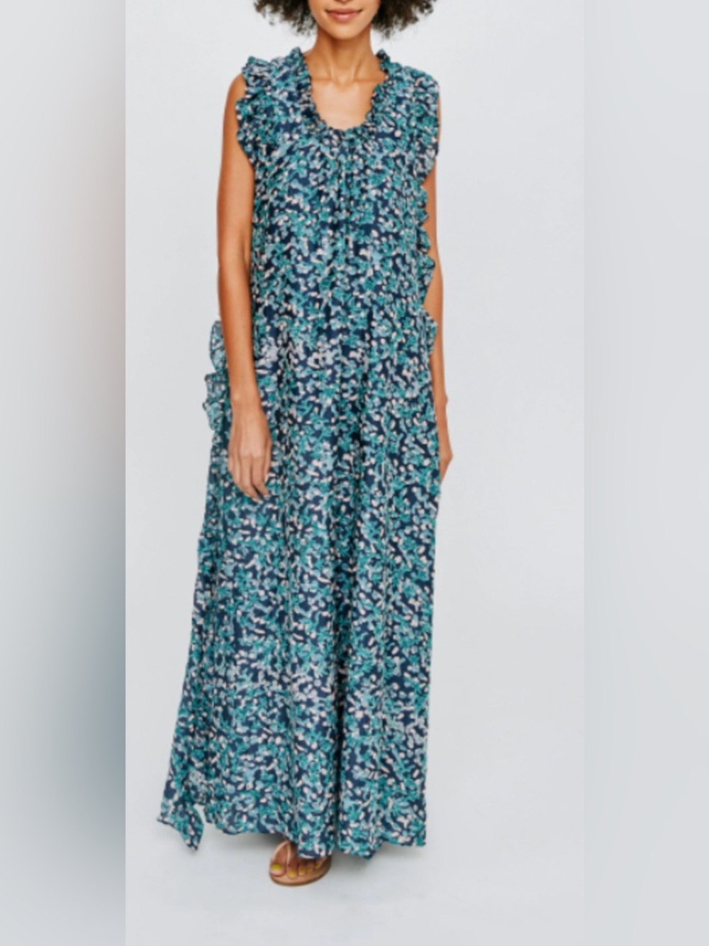 MIRTH Cassis Tank Maxi Dress Midnight Coral Abstract Print Size L EUC